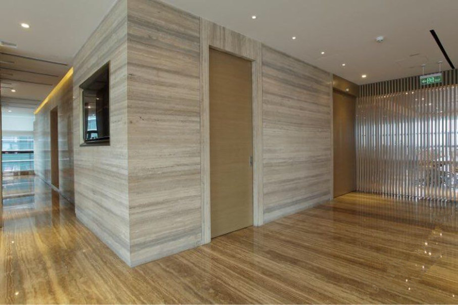 Italy Silver Travertine installed on exterior wall - travertine exterior cladding