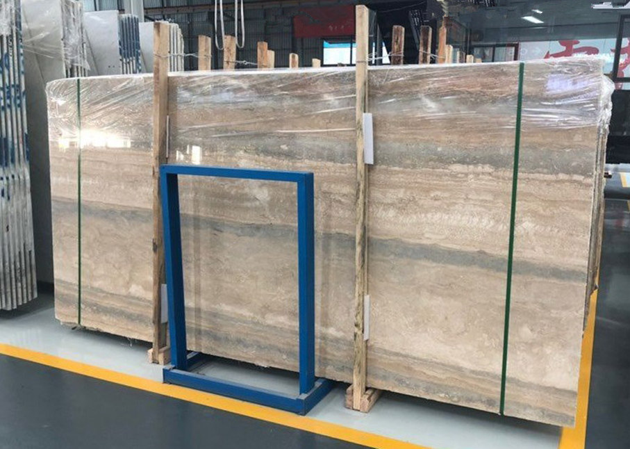 Italy Silver Travertine tile - yellow grey stone tile display