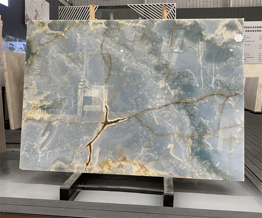 Pakistan Blue Onyx polished slab - full view of blue onyx slab