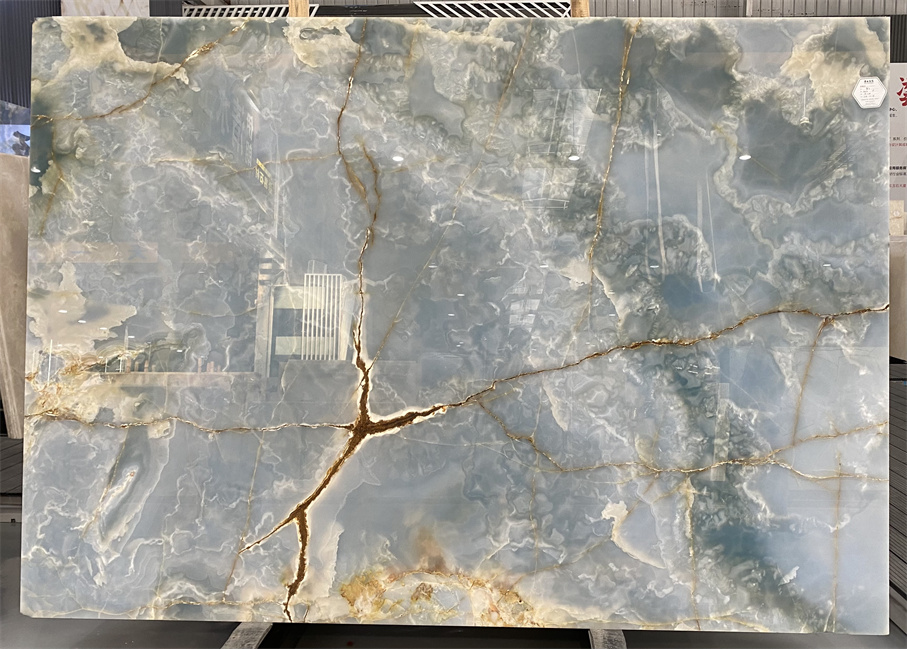 Pakistan Blue Onyx polished slab - full view showing color and veining