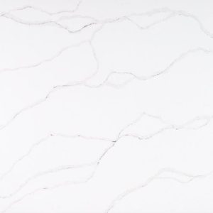 SG010 White Spider quartz close-up - grey veining on polished white quartz surface