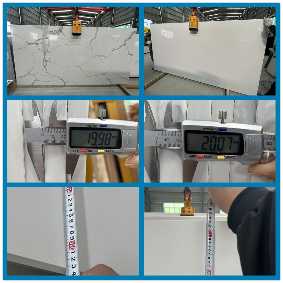 SG010 White Spider quartz quality control - measuring slab dimensions