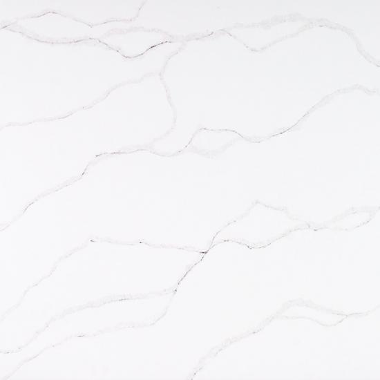 SG010 White Spider quartz close-up - grey veining on polished white quartz surface