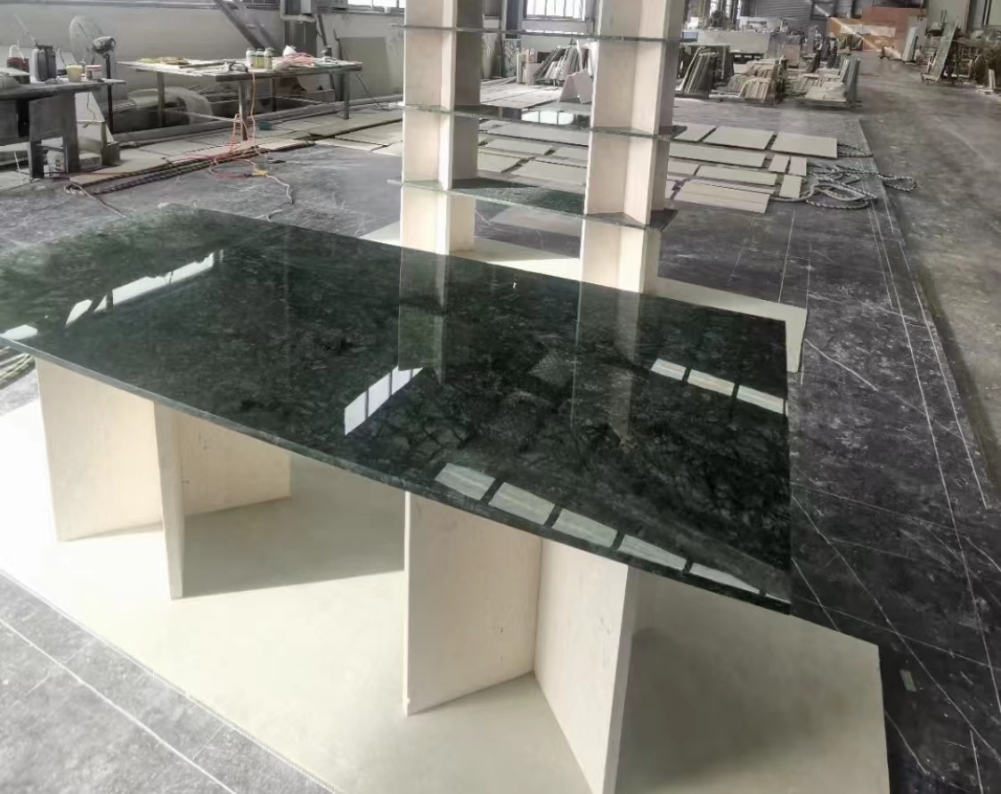 Verde Guatemala Marble countertop - polished finished installation