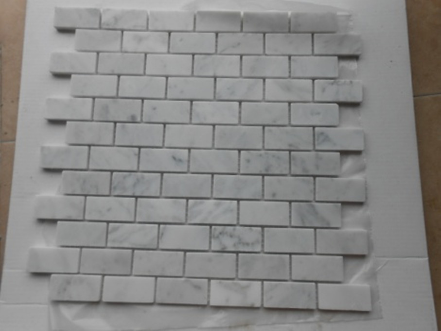 White Horizontal Rectangle Marble Mosaic - full view of marble mosaic sheet